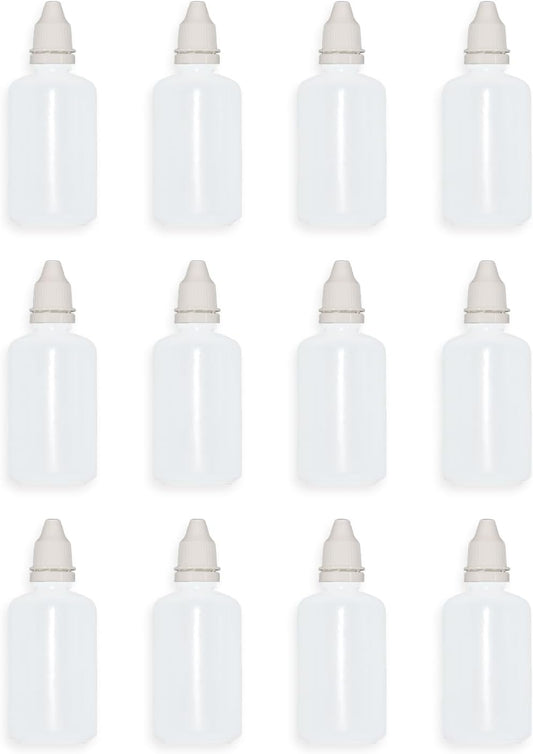 12 Pcs Dropper Bottles, 50ml/1.7 oz Empty Squeezable Small Mouth Dropper Bottle, Liquid Dropper Bottle with White Cap