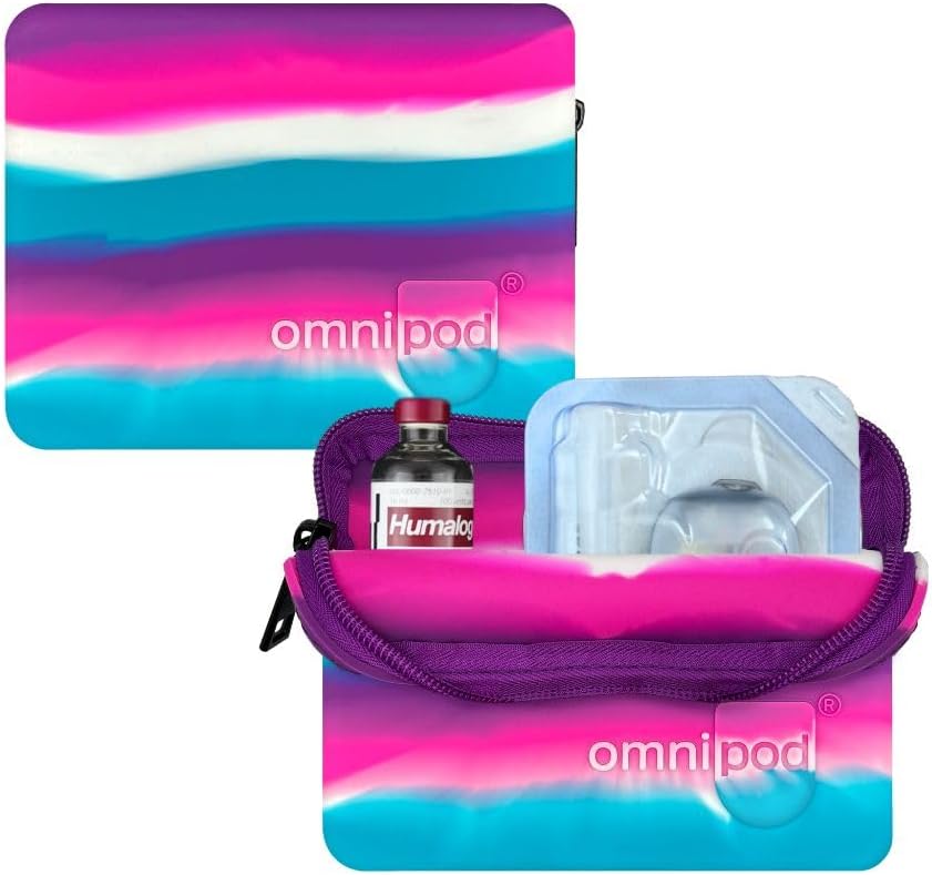 Omnipod Protective Travel Case | Silicone Storage fits an Insulin Vial and One Pod| Diabetic Care Products | Diabetes Supplies Organizer (Pink Blue Purple Stripe)