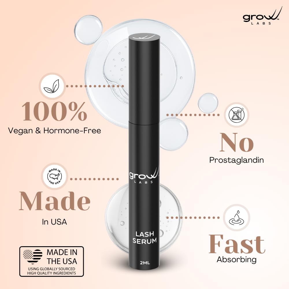 Lash Serum for Eyelash Growth - Prostaglandin Free Formula - Eye Lash Enhancing Serum with Biotin & Peptides - Vegan Lash Growth - Made in USA - Cruelty Free - 2ml