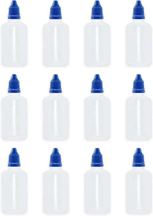 12 Pcs Dropper Bottles, 50ml/1.7 oz Empty Squeezable Small Mouth Dropper Bottle, Liquid Dropper Bottle with Blue Cap