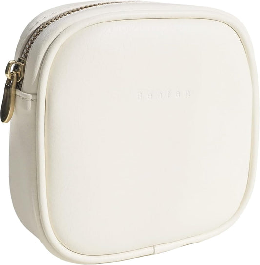 Leather Cosmetic Bag for Women Small Zipper Makeup Bag for Purse Waterproof Travel Makeup Organizer Charger Storage Pouch Color White