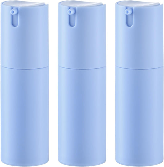 1 oz Airless Pump Bottles, Travel Lotion Container, Skincare Containers for Moisturizer (Plastic, Matte Blue, 3Pcs)