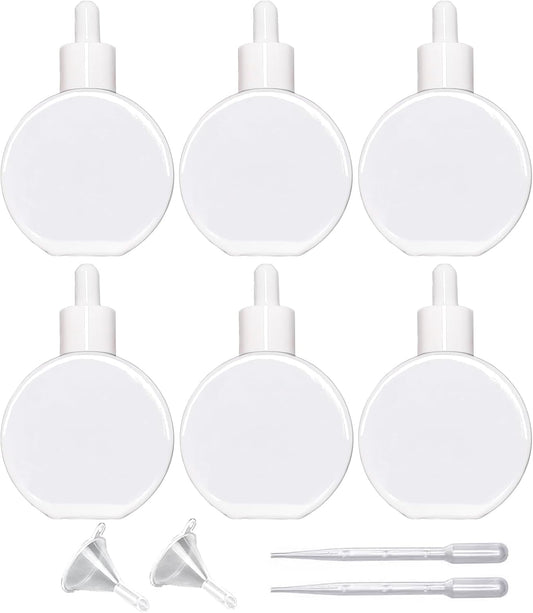 6Pcs 2 oz White Glass Dropper Bottles for Essential Oils,60ml flat round perfume bottle with Eye Droppers,for Essential Oils,Perfumes, Serums - Leakproof for Travel (White)