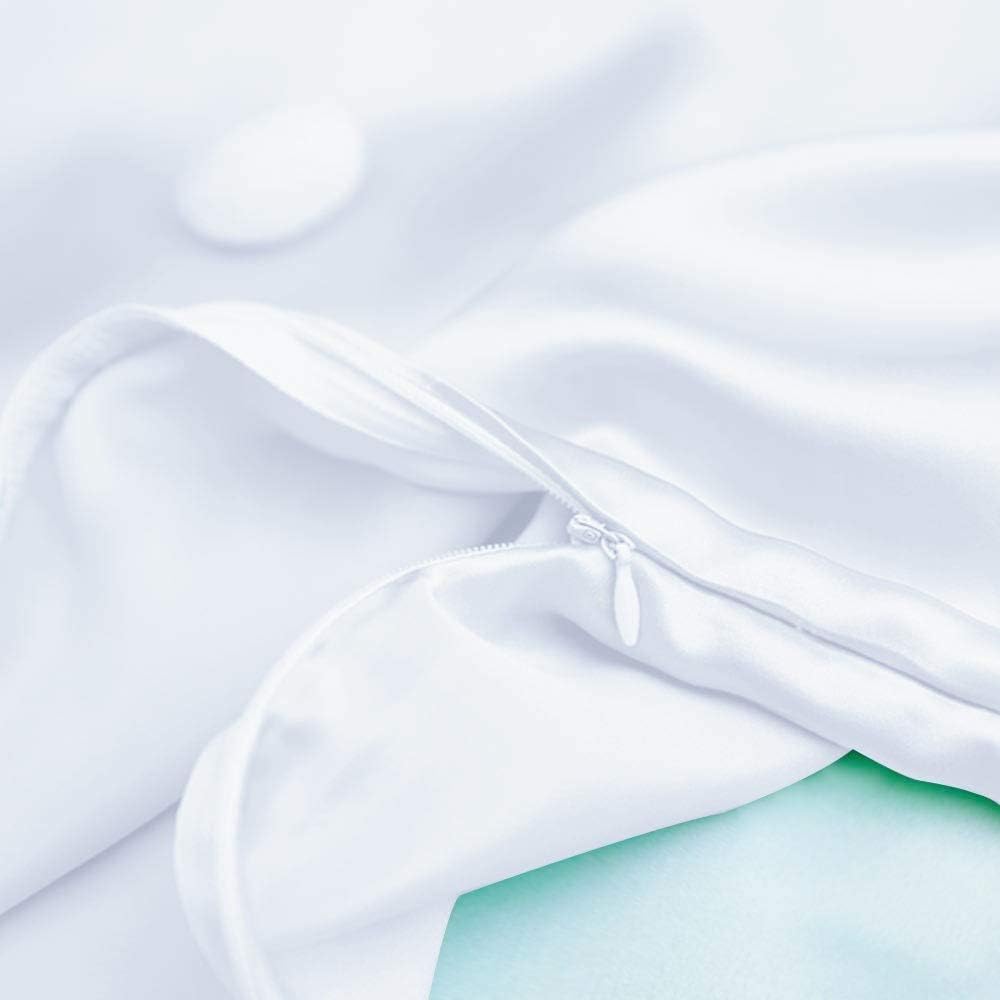 JUWENIN,Luxury Satin Pillowcase with Zipper (Silky Satin Pillow Case for Hair) Set of 2 (Queen, White)