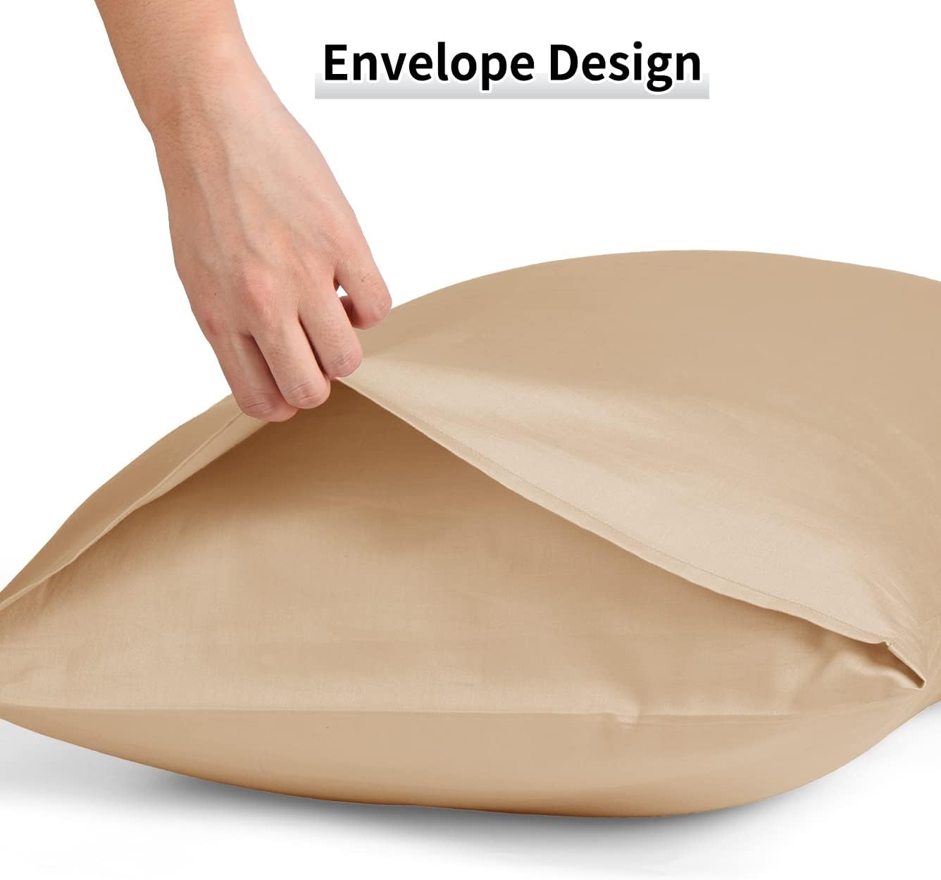 Warmstar Cotton Pillow Cases Queen Size Set of 2, 600 Thread Count Pillowcases 20x30 Inches, Soft Long Staple Cotton Pillowcases Breathable with Envelope Closure,Khaki