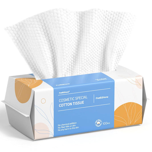 PoeticEHome Face Towel Disposable - Ultra Soft Cotton Tissue Dry Wipes - Lint Free Facial Cleansing Cloths