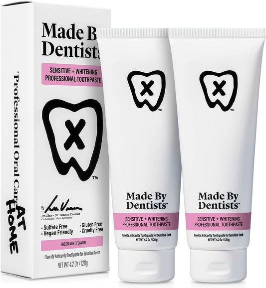 Professional Sensitive + Whitening Toothpaste - Advanced Daily Whitening Toothpaste for Sensitive Teeth, ADA Approved, Vegan, Sulfate-Free, 2 x 4.2oz