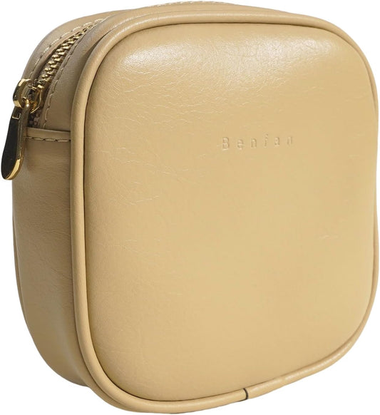 Leather Cosmetic Bag for Women Small Zipper Makeup Bag for Purse Waterproof Travel Makeup Organizer Charger Storage Pouch Color Yellow