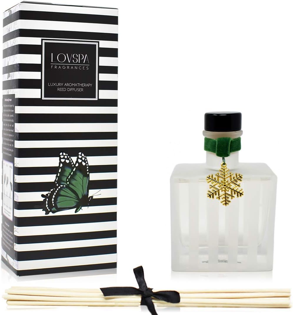 LOVSPA Reed Diffuser Set, Snow Pine Scented Oil Diffuser with Sticks, Home Fragrance Accessories for Bathroom Shelf Decor, Aroma Diffusers for Home or Office Desk, USA Made