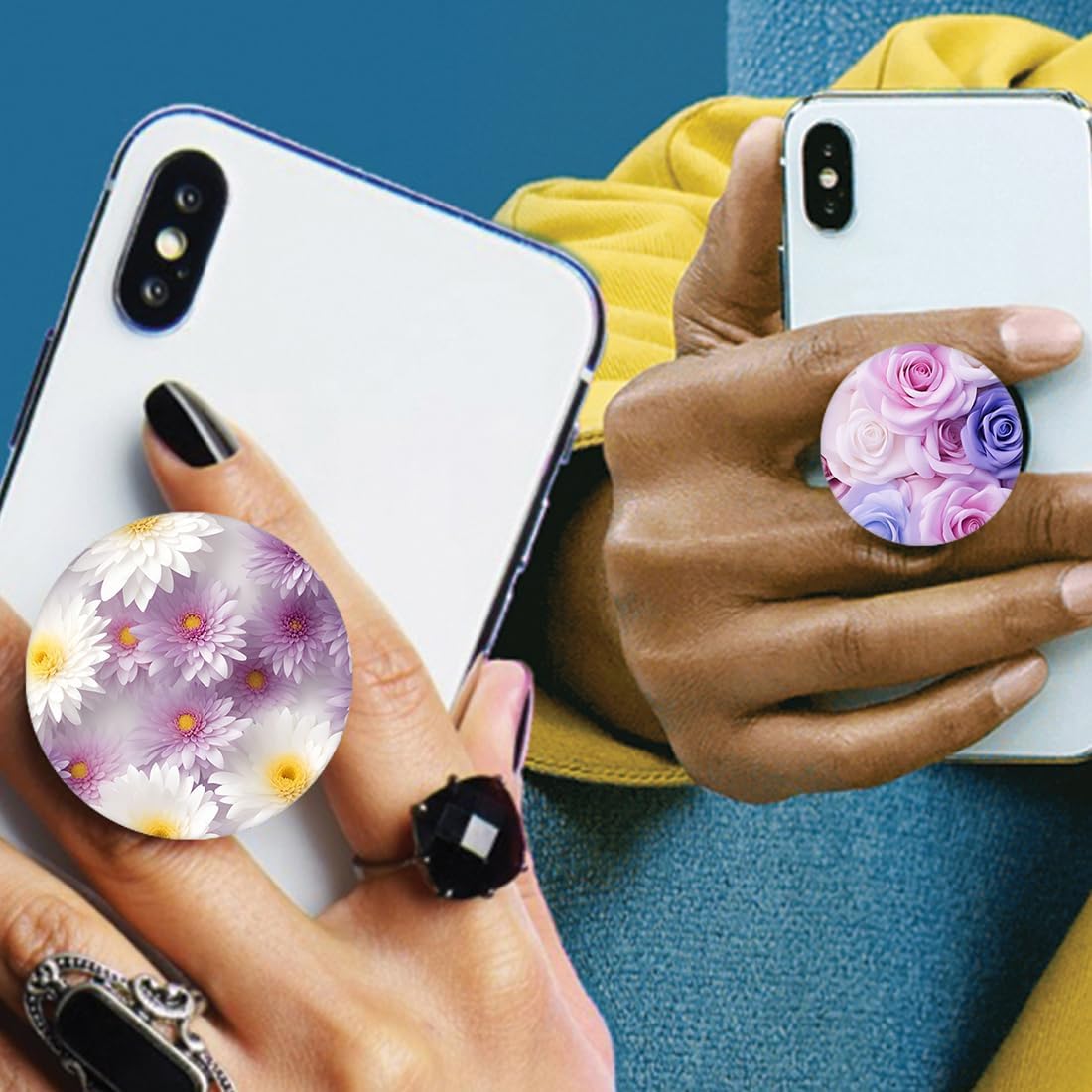 (6 Pack) Collapsible Cell Phone Grip for Smartphones,Expanding Cellphone Holder for Phone - Flower