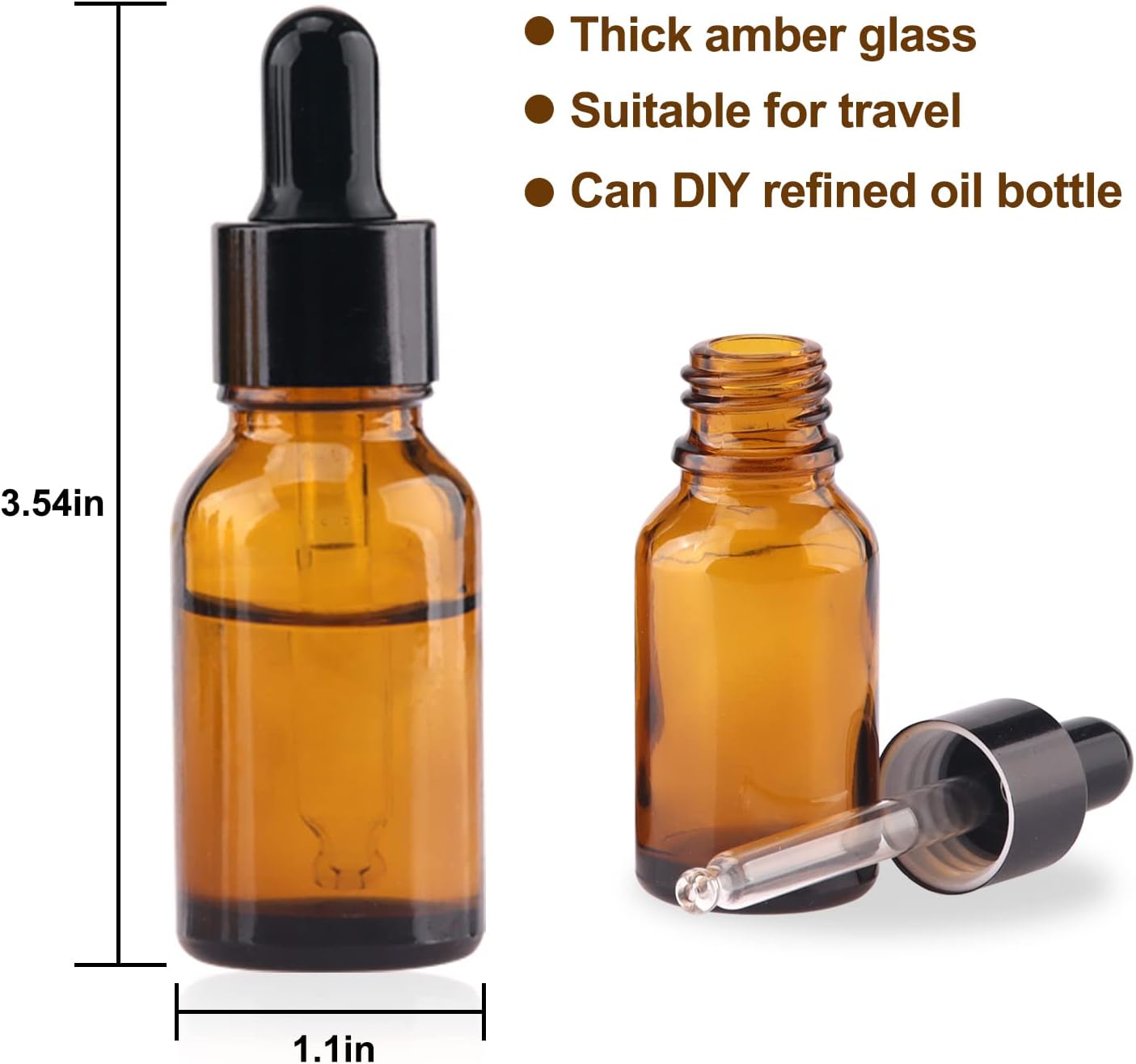 1/2 Oz Glass Dropper Bottle, 15mL Tincture Bottles with Dropper, Labels- Leak Proof Travel Eye Dropper Bottle Amber for Extracts & Essential Oil, Liquids, Perfume(16 pieces)