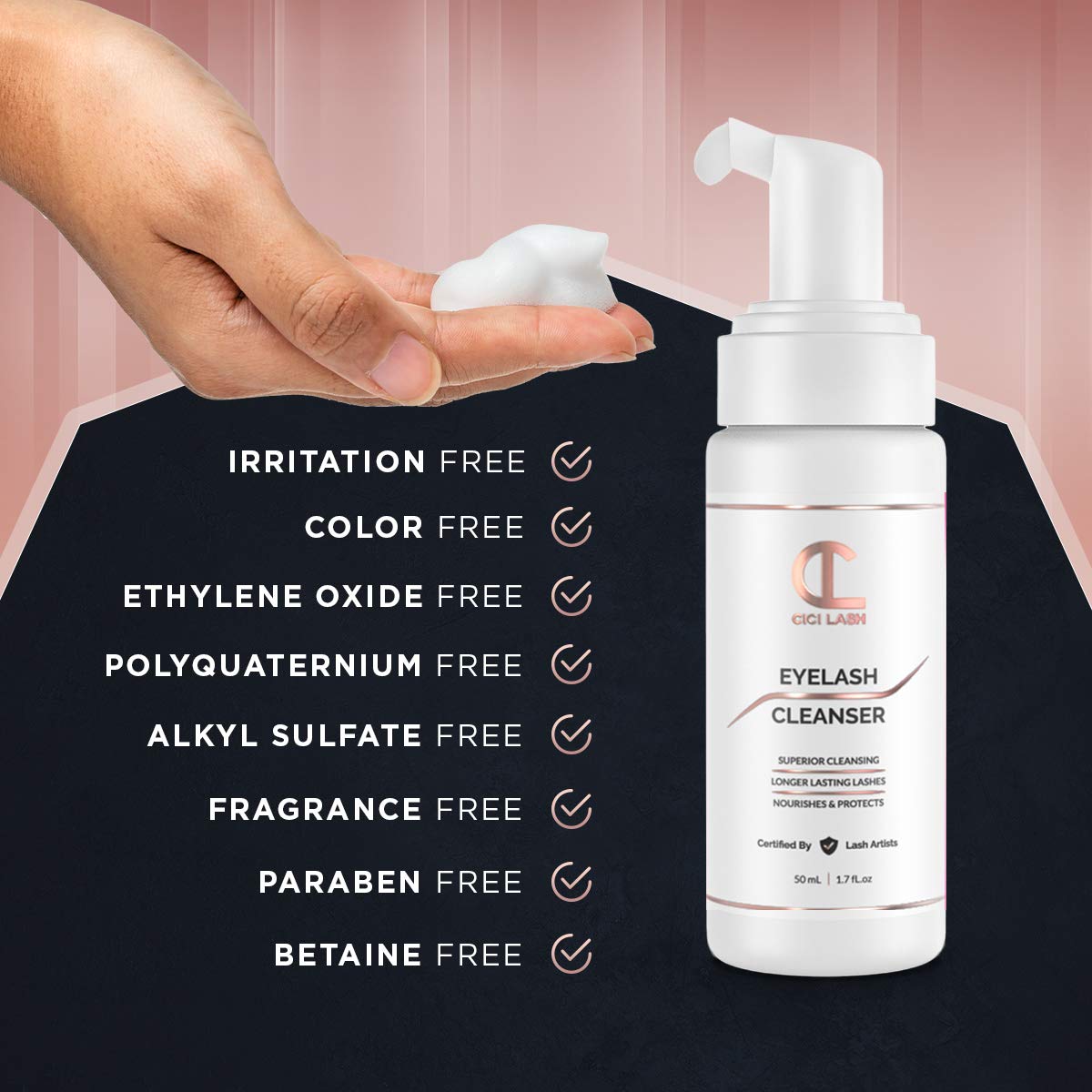 Lash Shampoo Foaming Cleanser & Brush (50ml) | Gentle Foam Wash For Eyelash Extensions | Paraben & Sulfate Free | Eyelid Wash & Makeup/Oil Remover | For Home Care & Beauty Salon Supplies