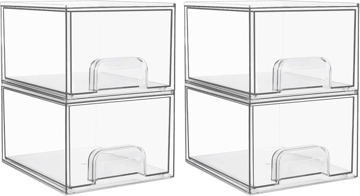 Vtopmart 4 Pack Small Clear Stackable Storage Drawers,Acrylic Bathroom Makeup Organizer,Plastic Storage Bins For Vanity, Undersink, Kitchen Cabinets, Pantry, Home Organization