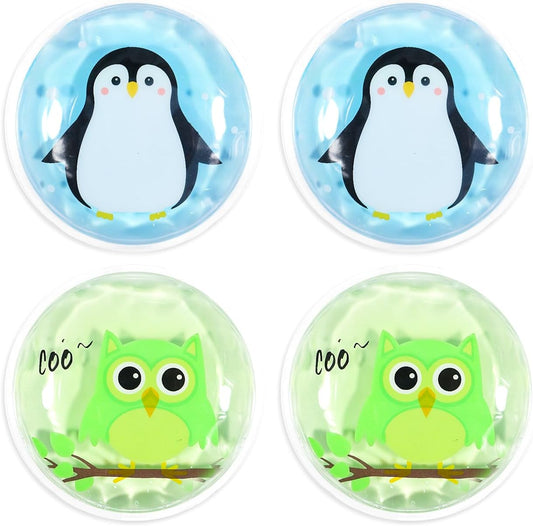 Gel Ice Pack Reusable, Cooling Eye Pads and Patches, Hot and Cold Eye Pads - Soothing, Revitalizing, Puffiness, Refresh, Relieves Stress, Relax, Relieves Puffiness and Tension(2 Penguins+2 Owls)