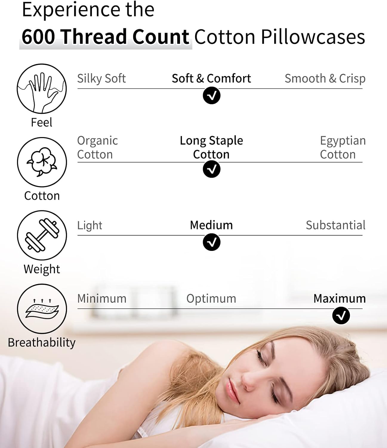 Warmstar Cotton Pillow Cases King Size Set of 2, 600 Thread Count Pillowcases 20x36 Inches, Soft Long Staple Cotton Pillowcases Breathable with Envelope Closure,Pink