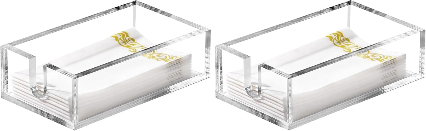 Acrylic Napkin Holder - Clear Thicker Guest Towel Holder Tray for Bathroom Kitchen Dining Room, Disposable Paper Hand Towels?0.2in Thickness? (Pack of 2)