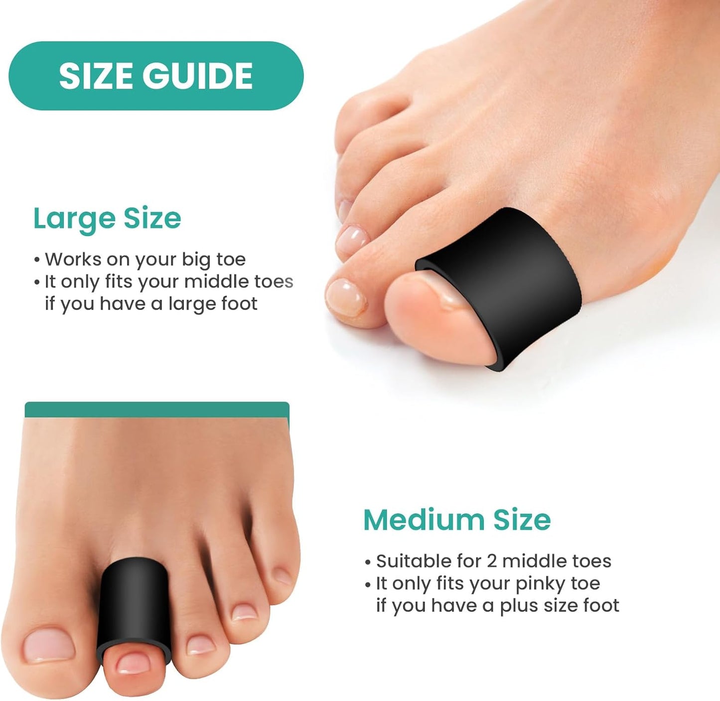 Welnove Toe Protectors – FSA/HSA Eligible 12-Pack Silicone Toe Sleeve Toe Covers for Hammer Toes, Corns, Calluses, Blisters – Soft Gel Protector Toe Cushions for Pain Relief (Multi-Size)