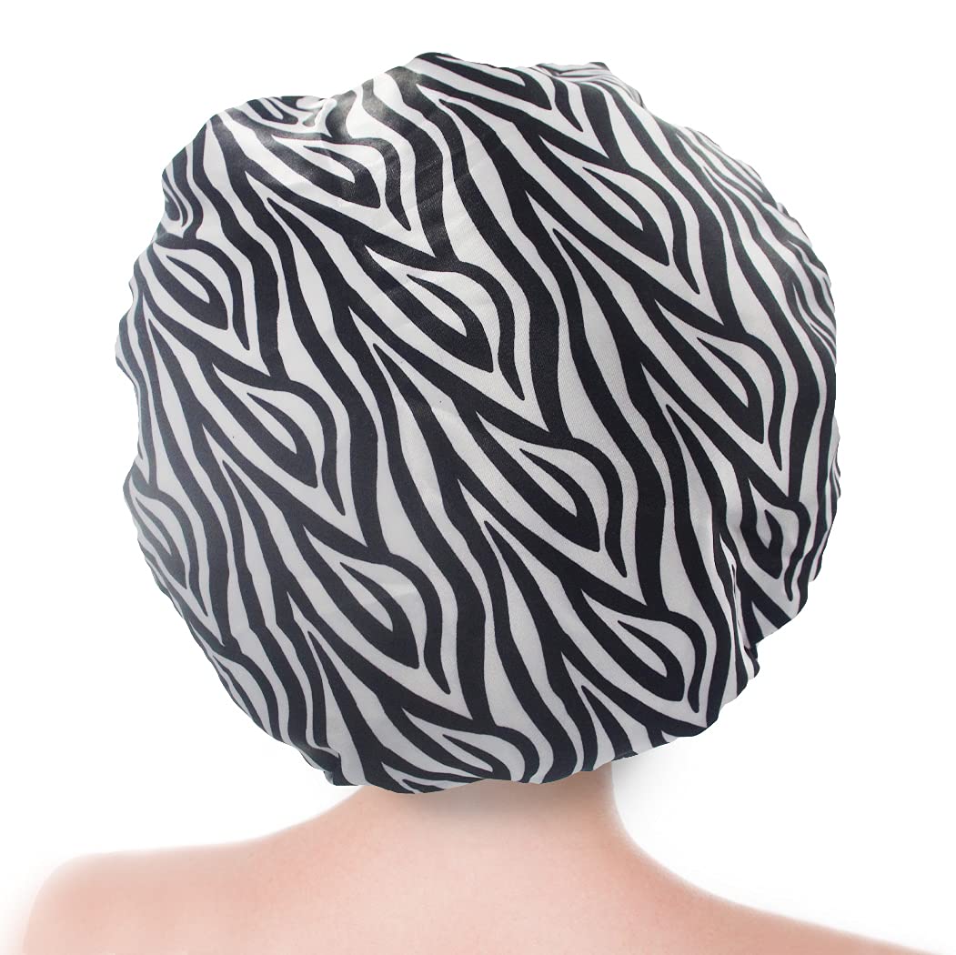 (2 Pack) Sexy Lovely Fashion Style Hair Cap Extra Large Double Layer Lined Waterproof Durable Eco-Friendly Shower Cap with Tight Elastic-Fashionista Collection Bath Cap (Sexy Style)