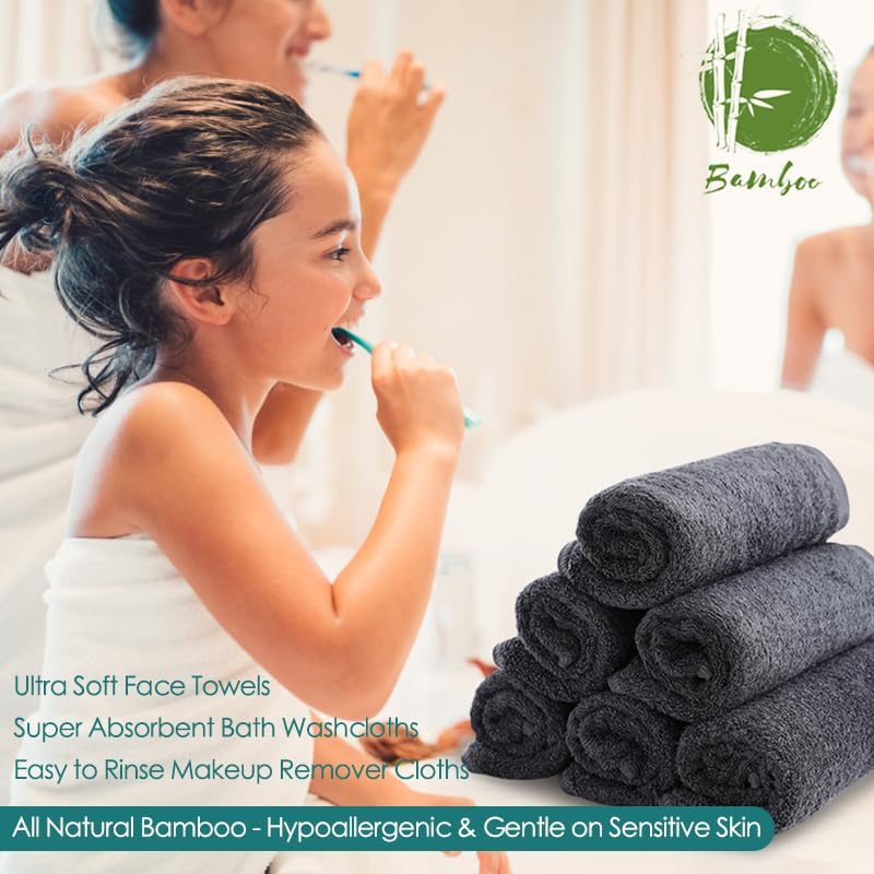 Reusable Makeup Remover Towels, 13x13 inch Large Bath Washcloths for Face and Body, Super Soft and Gentle Face Towels on Sensitive Skin, Easy to Clean Fast Dry Dark Grey Facial Cleansing Cloths