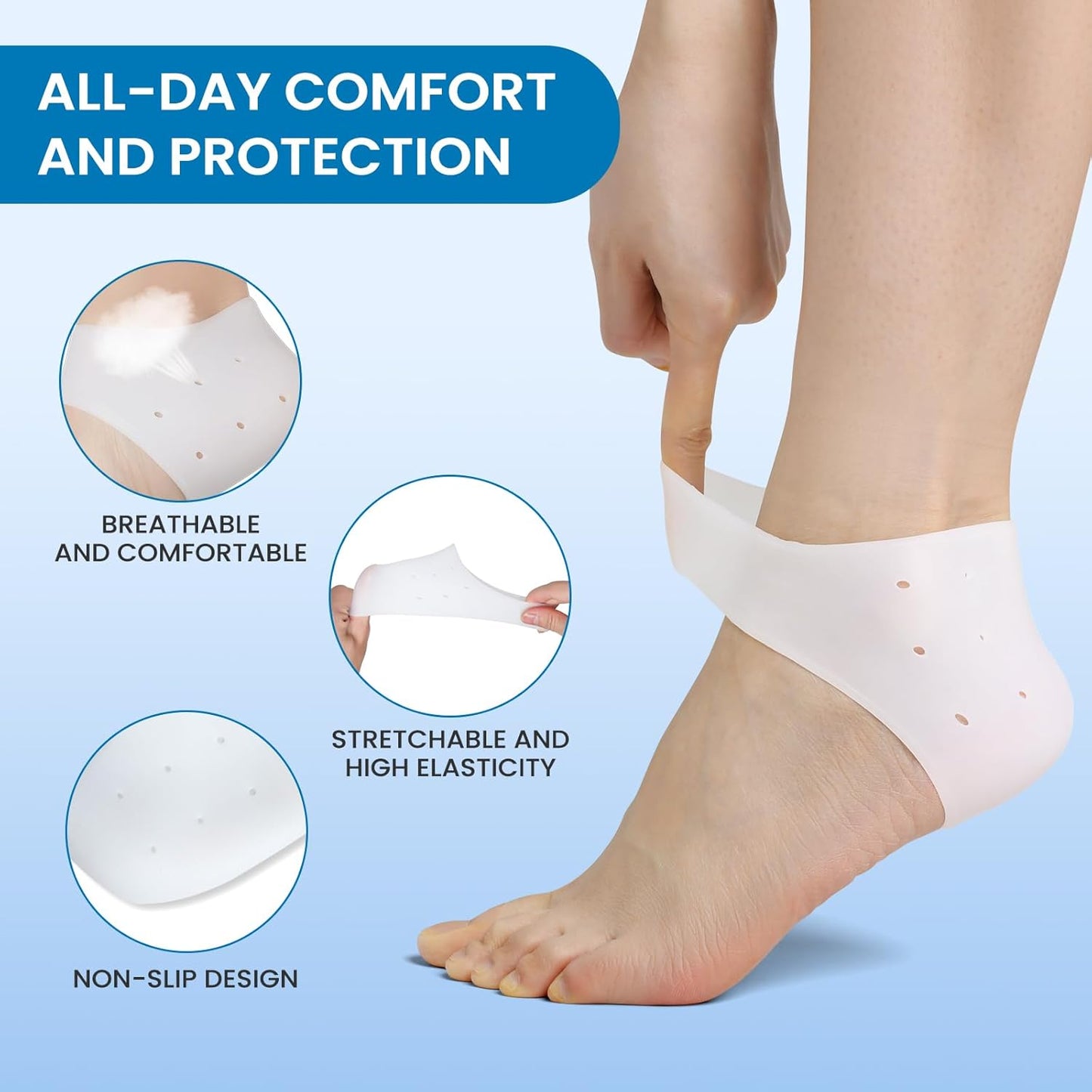 Plantar Fasciitis Gel Heel Protectors - 3 Pairs Heel Cups for Women & Men Heels Pain Relief - Heel Pads Cushions for Achilles Tendonitis Dry Cracked Heel Support Cushion