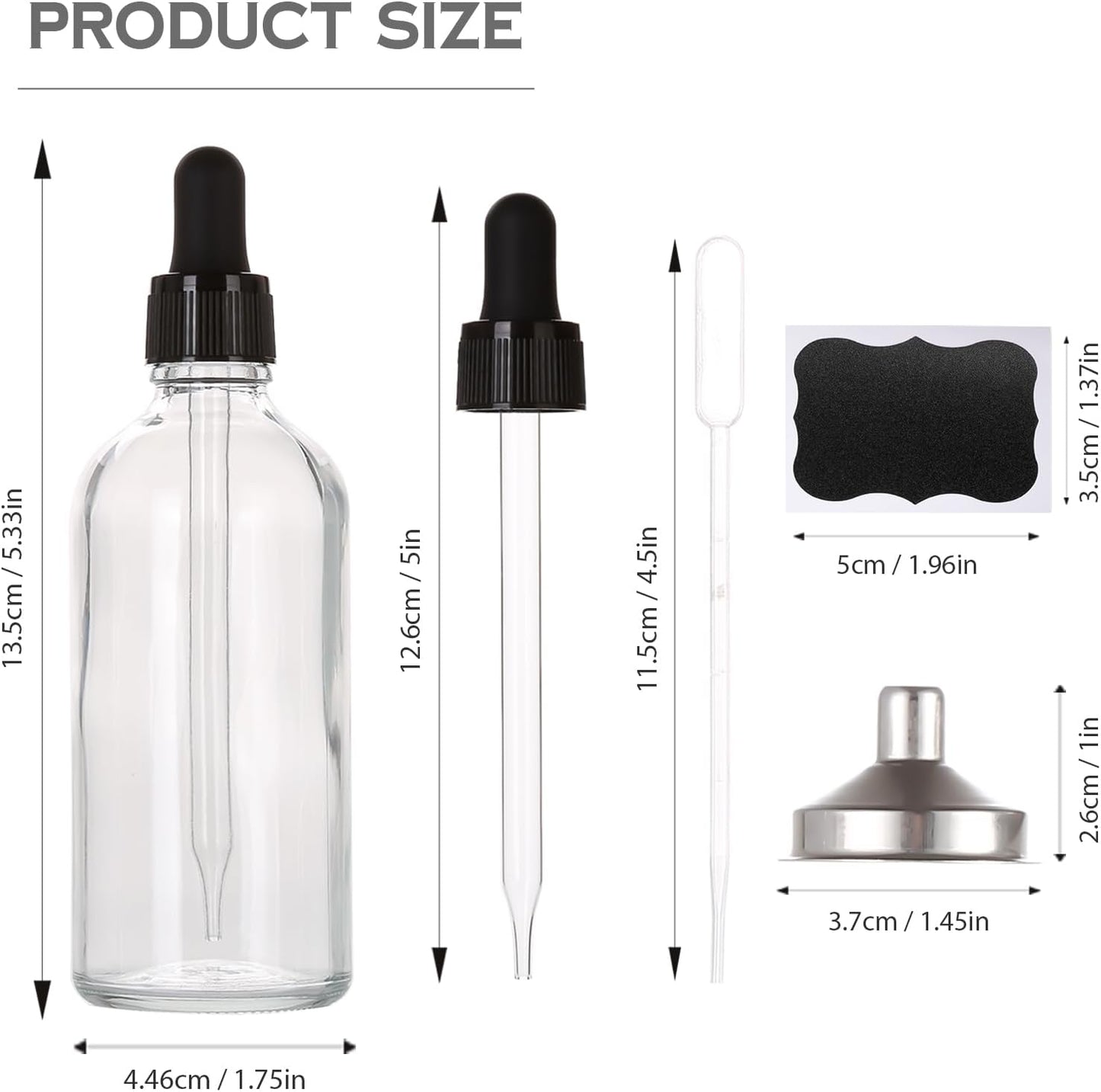 3.4 oz Glass Dropper Bottles,4 Pack 100ml Empty Reusable Leak Proof Thick Tincture Bottles for Essential Oils,Hair Oil,Liquids,Laboratory,Pharmacist Bottle,Massage,Perfumery Aromatherapy