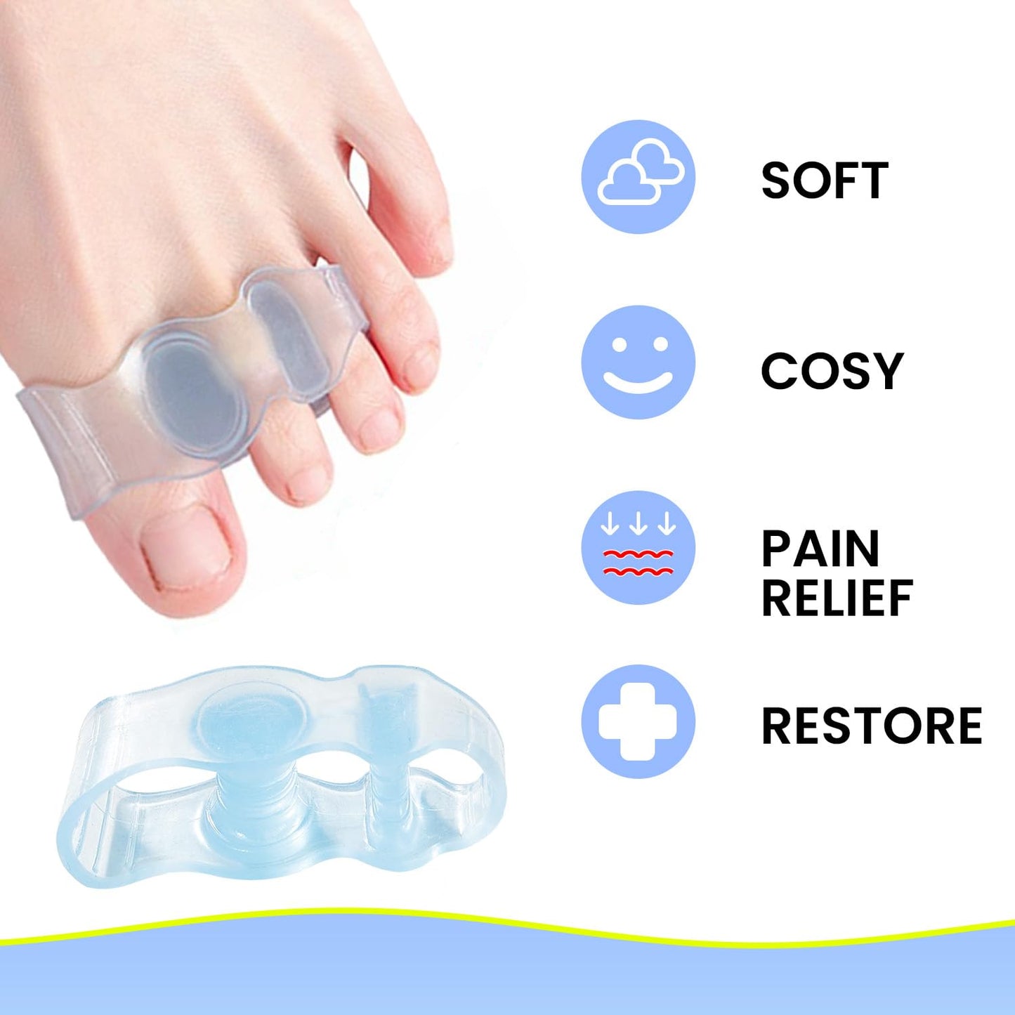 Toe Separators for Correcting Bunions and Restoring Toes to Their Original Shape for Men and Women – Toe Spacers Bunion Corrector (Light Blue)