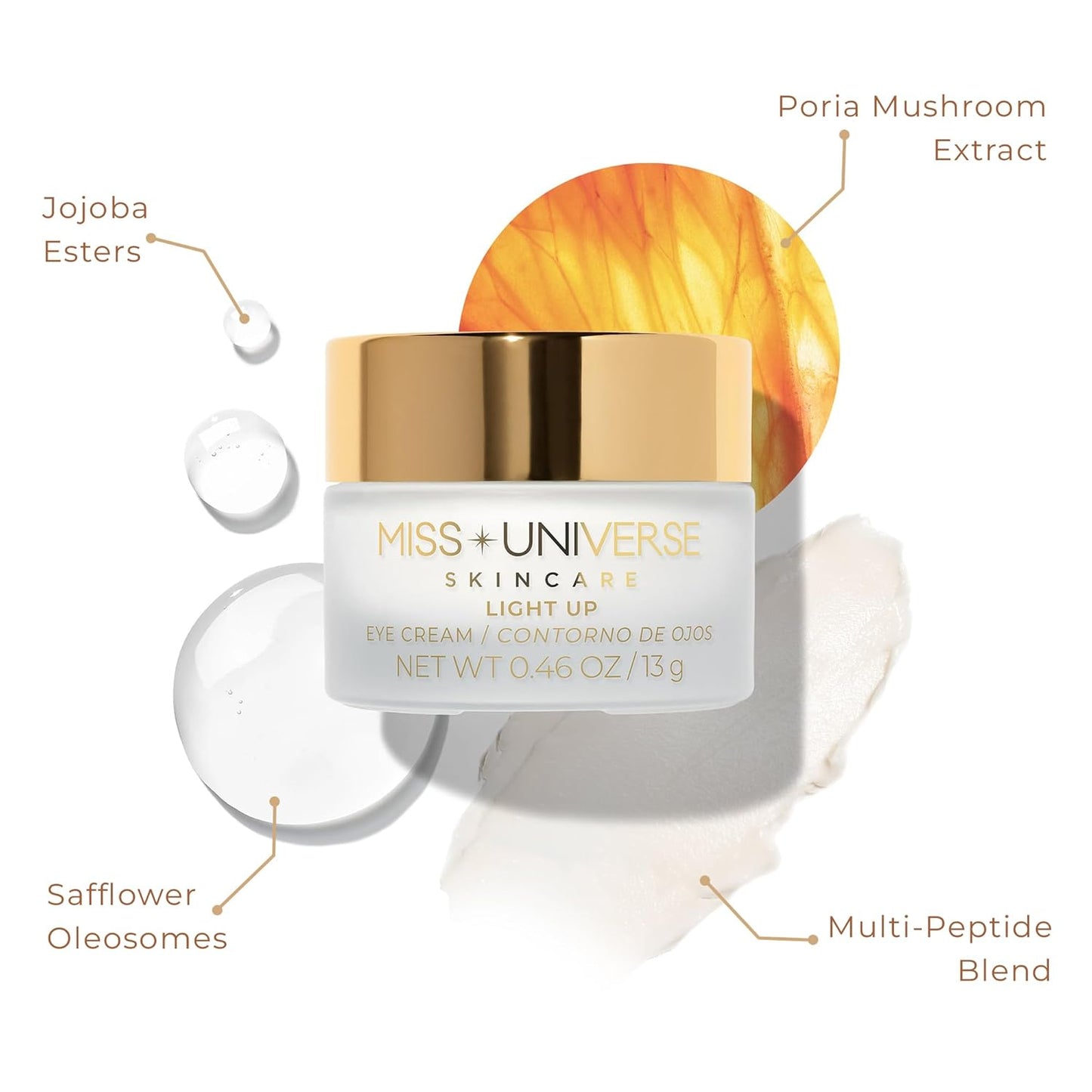 Light Up Eye Cream .46 oz, Firming Under Eye Cream for Dark Circles and Puffiness, Under Eye Brightener Face Cream for Women, Facial Skin Care Product with Hyaluronic Acid