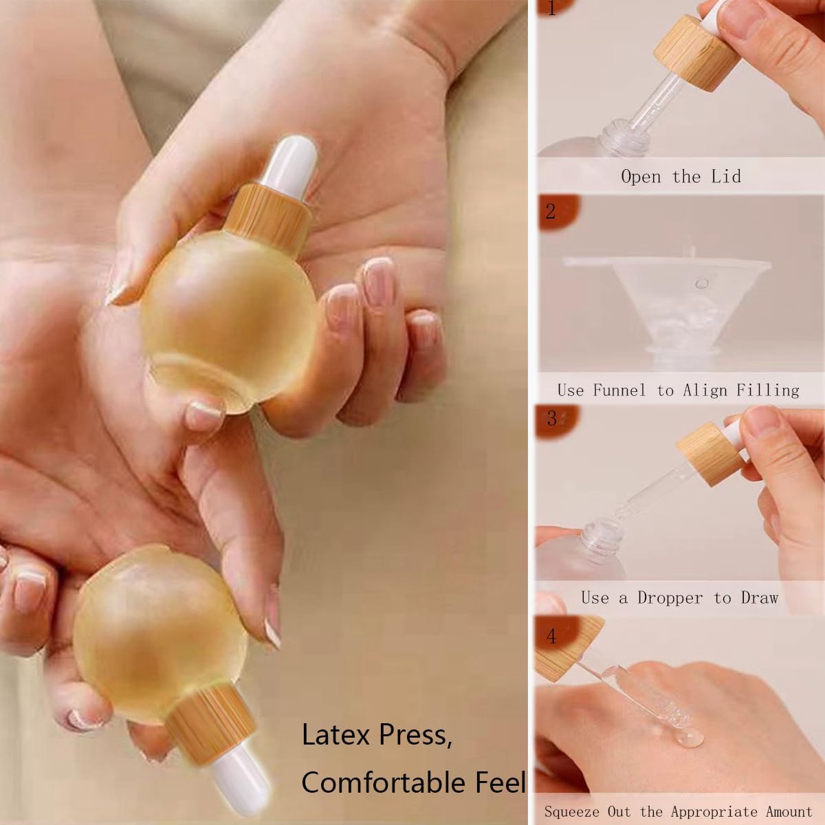 Frosted Glass Dropper Bottles 50ml Bulb Shape Essential Oil Dropper Bottle Perfume Dispenser Bottle with Small Funnel for Essential Oils, Perfume and Other DIY Liquids (2Pcs)