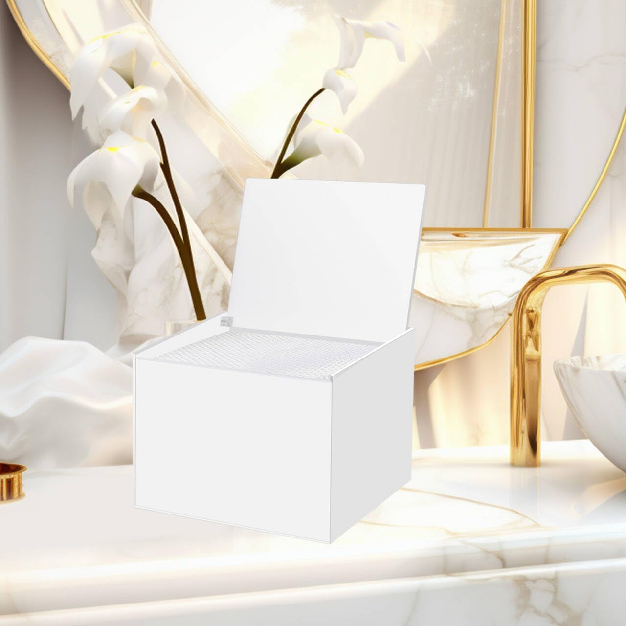 Disposable Face Towel Storage Box Compatible with Facial Towel XL, Acrylic Disposable Face Towelette Holder Container, White