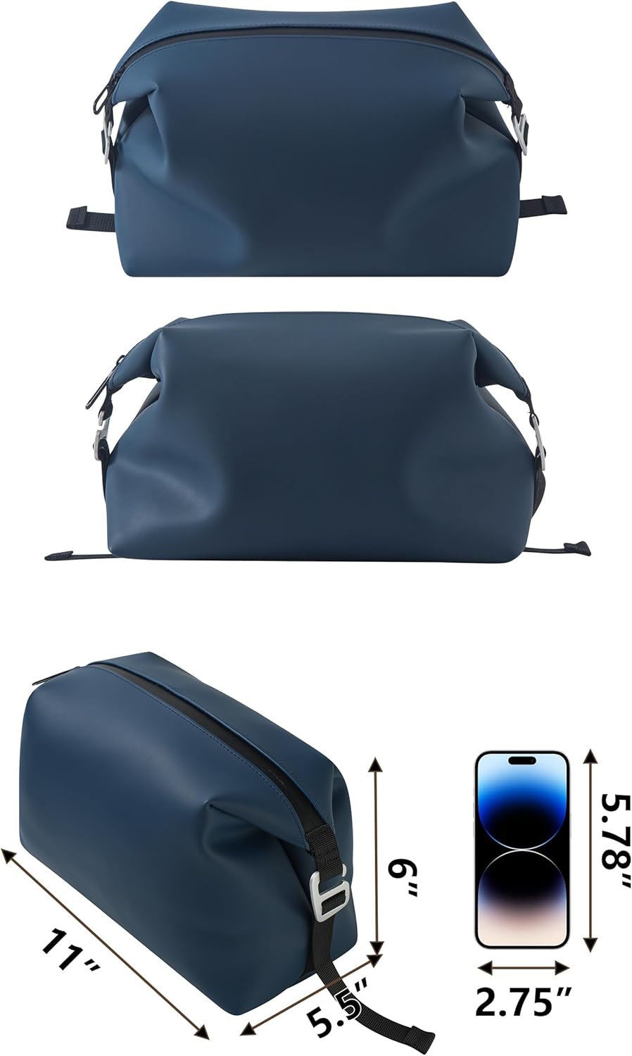 6"x 11" 6L Large Silicone Toiletry Bag,Waterproof Leakproof Foldable Travel Organizer,Dopp Kit Alternative for Men & Women,Navy Bule