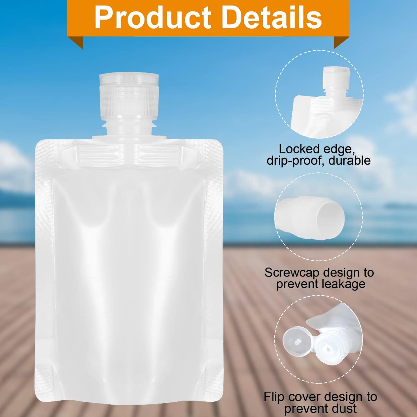 18 Pieces 3 Sizes 30ml/50ml/100ml Travel Size Refillable Empty Squeeze Pouch, Stand Up Pouch for Toiletry, Lotion Shampoo Shower Gel Squeezable Bags, Leakproof Cosmetic Containers