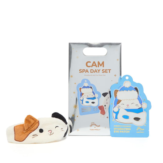 TONYMOLY x Squishmallows Cam Spa Day Set | Hydrating Coconut Eye Mask + Plush Cat Spa Headband | Limited Edition Holiday Gift Set for Relaxation, Skincare, and Self-Care at Home