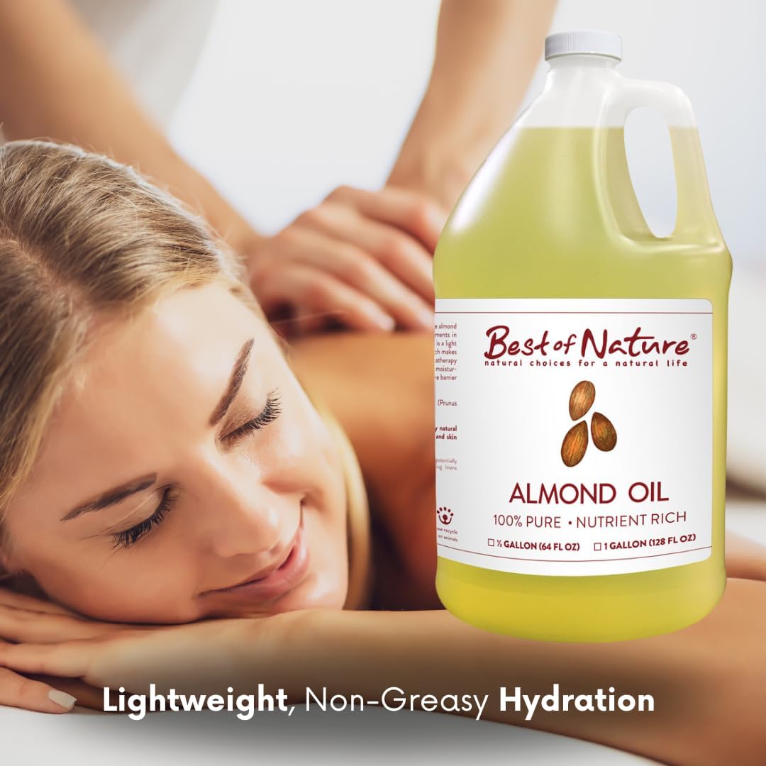 Best of Nature 100% Pure Sweet Almond Oil – Moisturizing Massage & Body Oil, Unscented for Hair, Skin, Face, Soap Making, Aromatherapy, Ideal Carrier for Essential Oils, 5 Gallon Pail (640 fl oz)