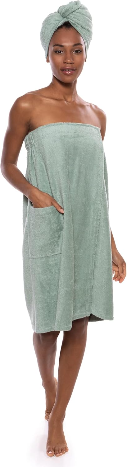 TexereSilk Women's Towel Wrap - Modal & Organic Cotton Blend (Lily Green, Small/Medium)