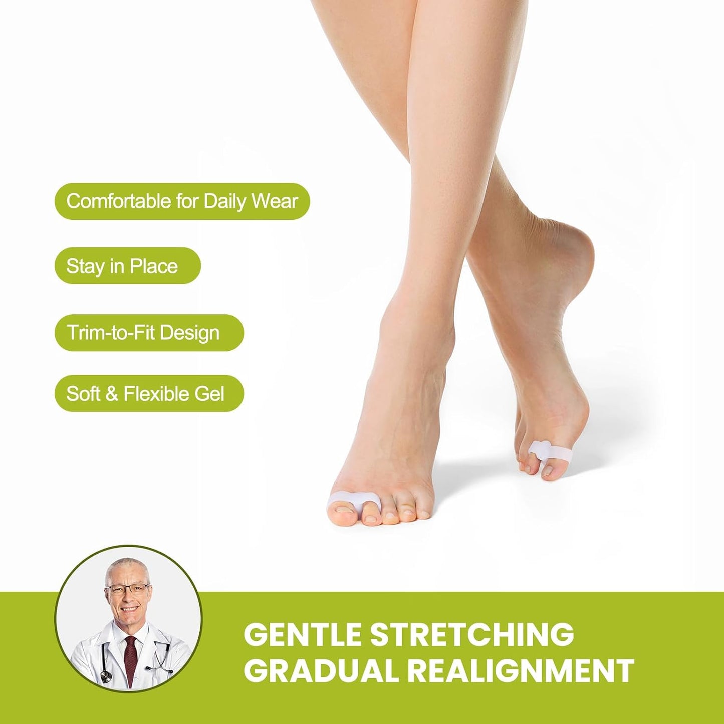 Bukihome Toe Separators Bunion Corrector - 8 Pack Big Toe Spacers with 2 Loops, Suitable for Bunion and Overlapping Toes, Reduce Foot Pain(White)