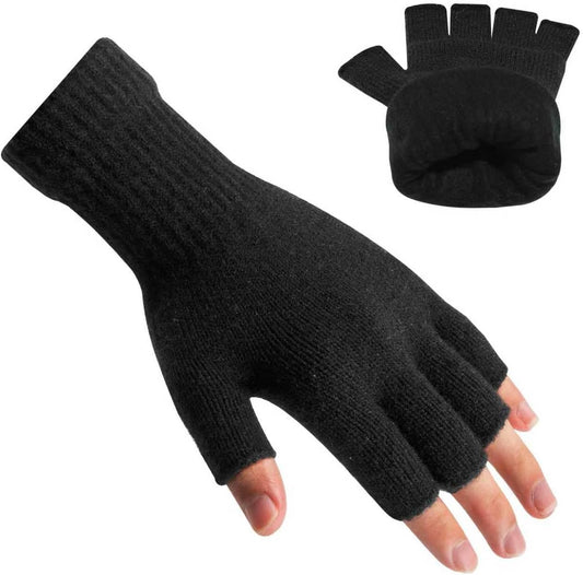 Rahhint Alpaca Wool Fingerless Gloves for Men Women Double-Layer Fleece Lined Winter Liner Warm Windproof Knitted