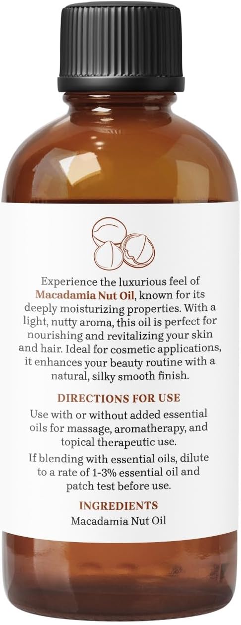Macadamia Oil by Essential Delights - 100% Pure & Certified | Pure Grade Macadamia Oil for Diffuser, Aromatherapy, Candle-Making, Skin & Hair Care (4 Fl.Oz.)