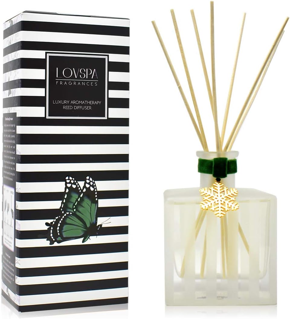 LOVSPA Reed Diffuser Set, Snow Pine Scented Oil Diffuser with Sticks, Home Fragrance Accessories for Bathroom Shelf Decor, Aroma Diffusers for Home or Office Desk, USA Made