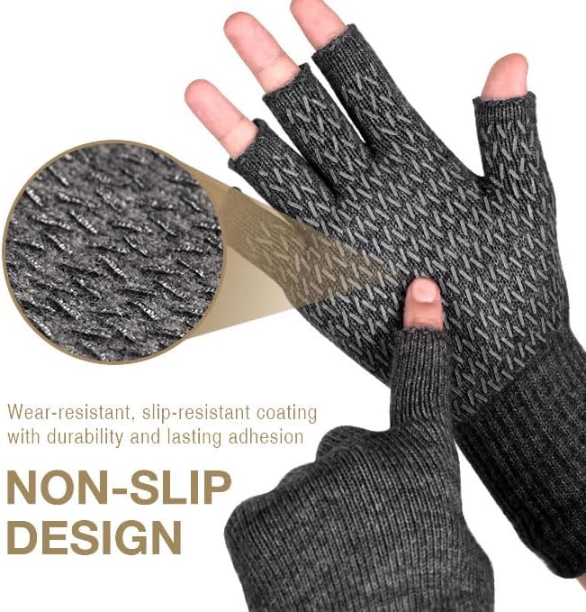 Rahhint Alpaca Wool Fingerless Gloves for Men Women Double-Layer Fleece Lined Winter Liner Warm Windproof Knitted