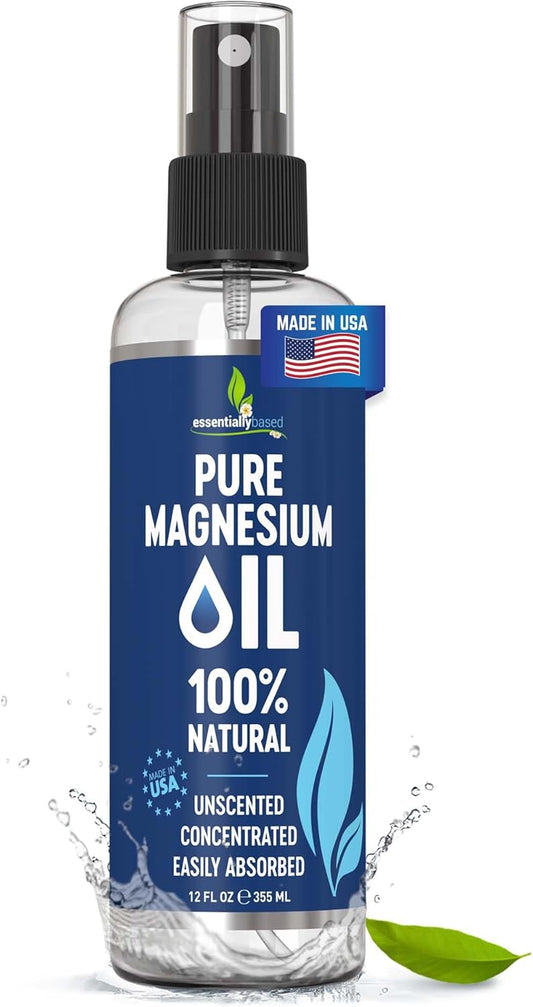 Pure Magnesium Oil Spray 12oz - Topical Magnesium Spray for Sleep Extra Strength - Less Sting - Less Itch - 100% Natural and Organic Oil - Made in USA