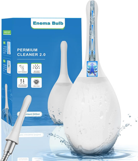 Enemas Anal Douches Anti Backflow-Douche Bulb and Anal Enema System for Men & Women，Shower-Compatible Douche for Men, 7-Spout Nozzle for Deep Cleansing，Easy to Use & Travel Friendly,White