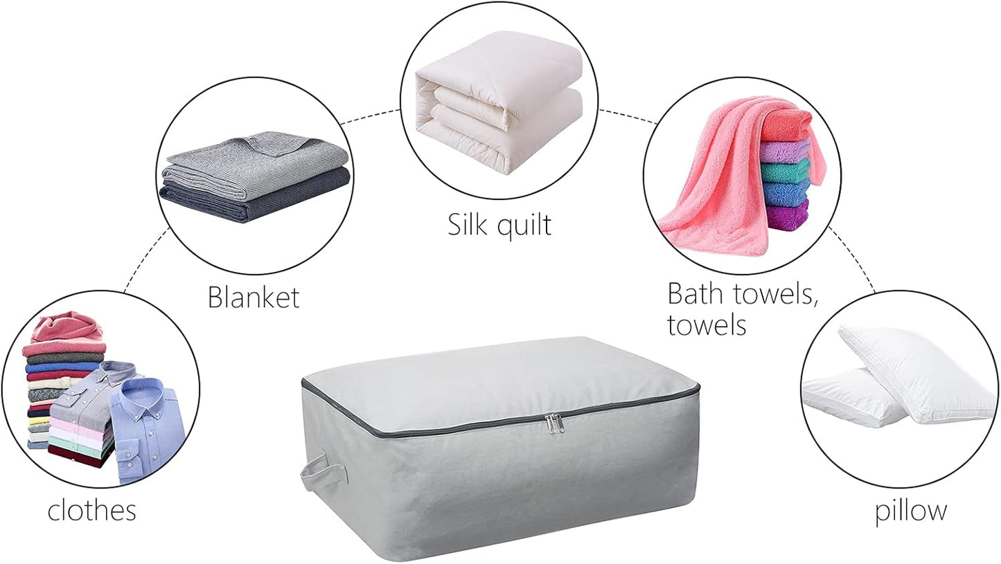 2PCS Durable Cotton Canvas, Soft Space Save Storage Bag Wardrobe Organizer with Handle & Zipper for Beddings, Comforters, Pillows, Blankets, Clothes, 25.6×18.5×8.7inch, Light Gray