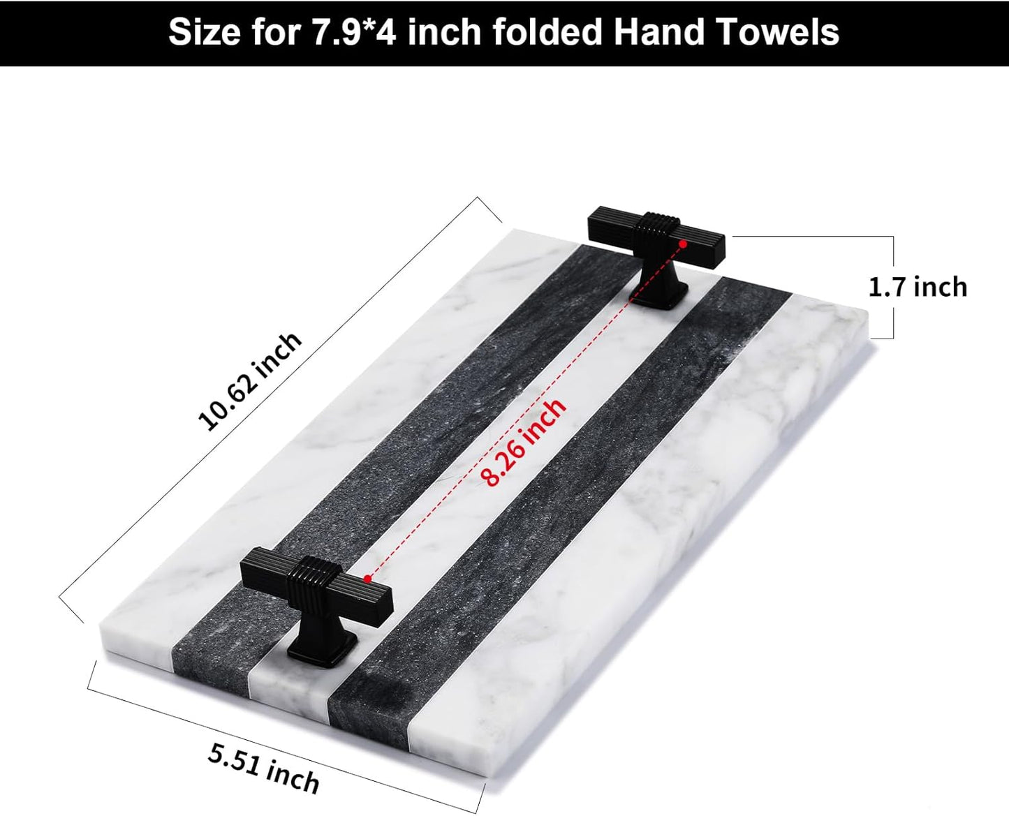 Decorative Marble Hand Towel Holder for Bathroom Disposable Paper Towels Tray Guest Towels Holder Formal Dinner, Guestrooms and Restrooms Marble Tray Vanity Tray Black Color Handle
