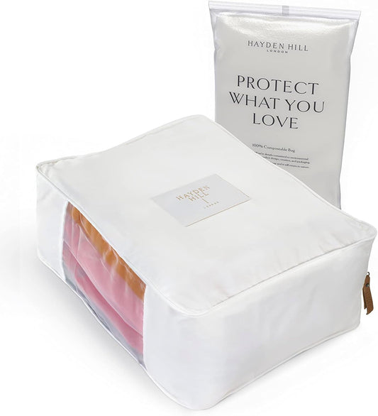 Hayden Hill Luxury Organic Cotton Sweater Storage Bag - Fits 4 Fine Knits - 15 Inch - Breathable Clothes Storage For Cashmere - Clothing Storage and Organizer For Closet - Certified Carbon Neutral