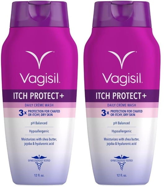 Vagisil Feminine Wash for Intimate Area Hygiene and Itchy, Dry Skin, Itch Protect+ Crème Wash, pH Balanced and Gynecologist Tested, 12oz (Pack of 2)