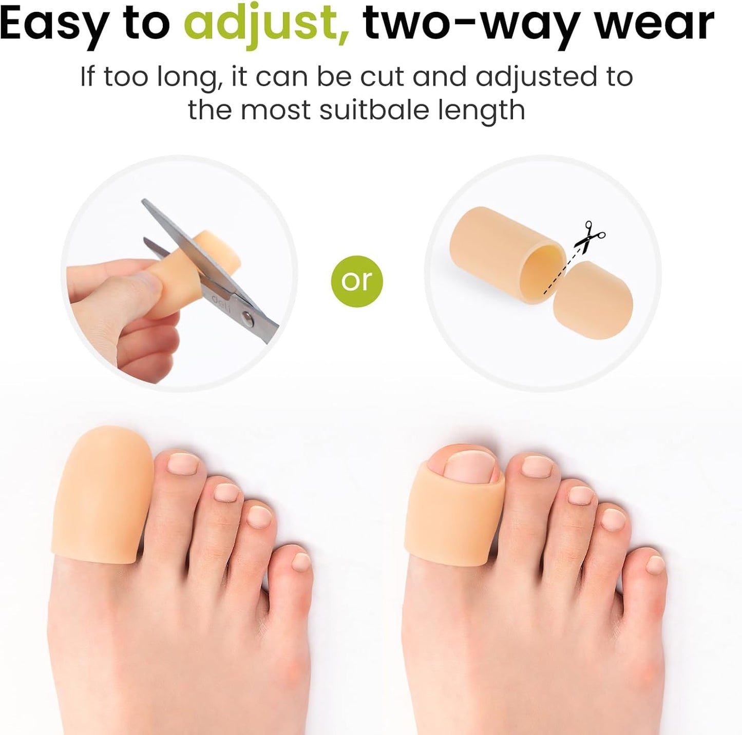 Bukihome 8 Pcs Gel Toe Cap, Big Toe Protector for Women Men - Cushions and Protects to Cover Toes, Relief Toe Pain from Ingrown Toenails, Corns, Blisters, Hammer Toes (Large Size)