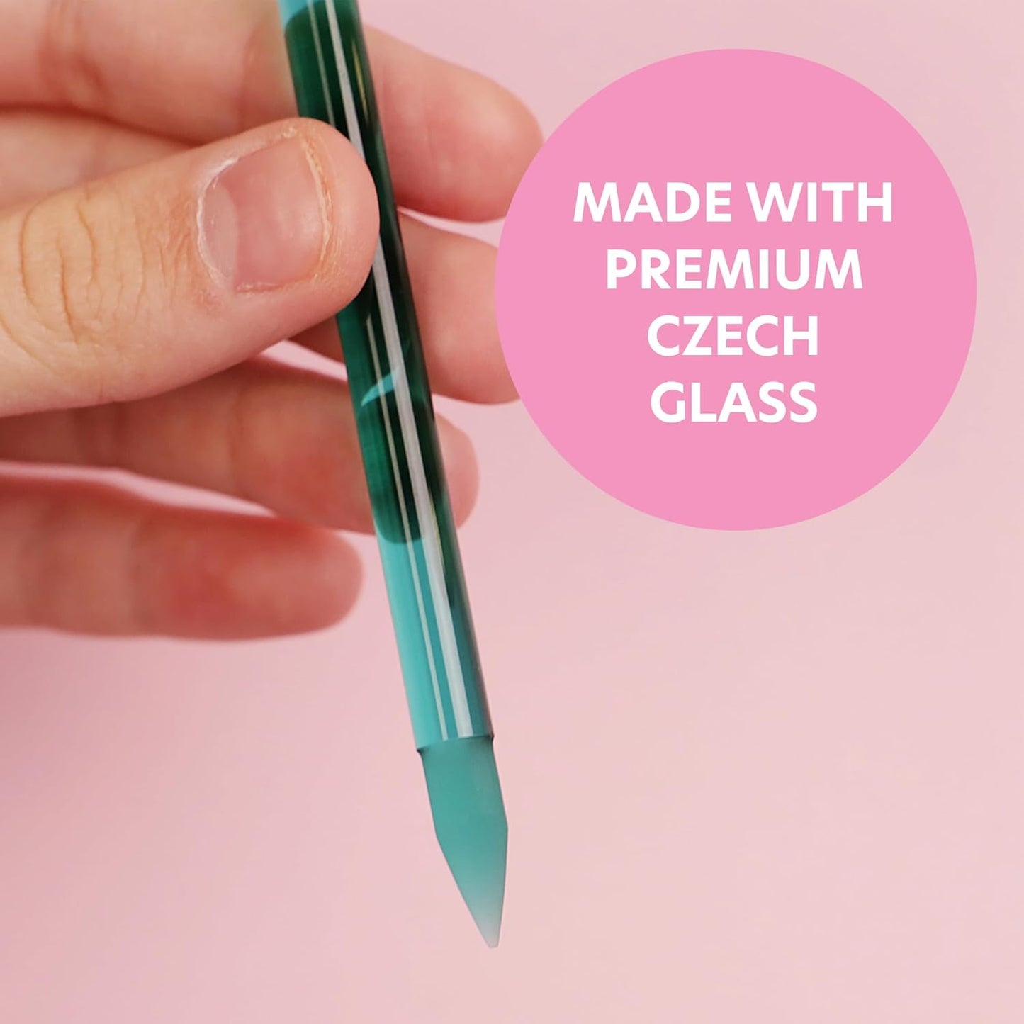 Bona Fide Beauty Glass Cuticle Pusher - 1pc Green Manicure Stick with Case, Dual-Ended Cuticle Remover