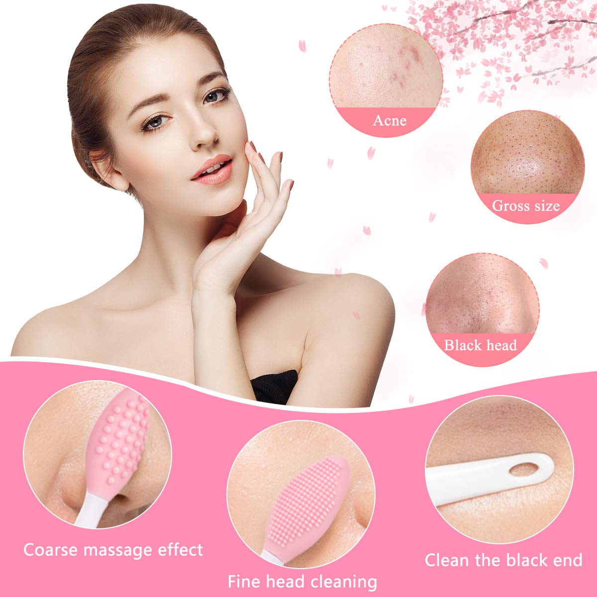 Silicone Face Scrubber, 2pcs Exfoliating Lip Brush, 2pcs Face Cleansing Brush & Silicone Facial Mask Brush Exfoliator Blackhead Skin Care Tool