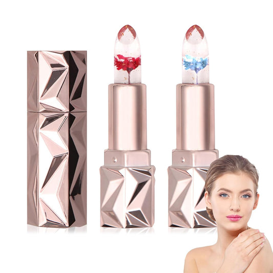 2 Pack Crystal Flower Jelly Lipstick,Magic Color Changing Lipstick,PH Clear Temperature Color Changing Lip Gloss,Lip Balm,Long Lasting Nourishing Moisturizing Lip Stick Set D02+03