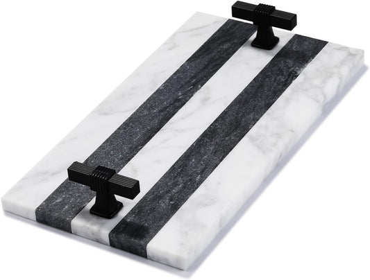 Decorative Marble Hand Towel Holder for Bathroom Disposable Paper Towels Tray Guest Towels Holder Formal Dinner, Guestrooms and Restrooms Marble Tray Vanity Tray Black Color Handle